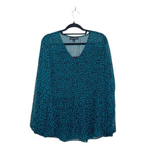 Lane Bryant Emerald Green & Black Animal Print Pleated Blouse 14/16 Women’s